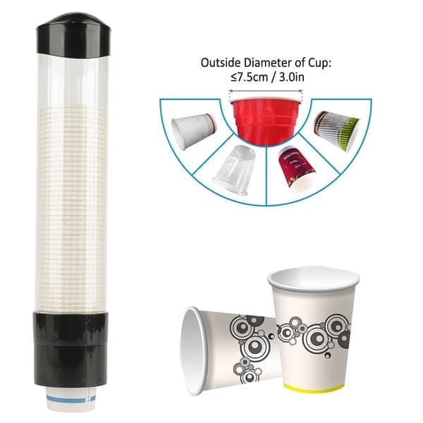 Koppdispenser for 60-80 papir-/plastkopper med én-knappsfunksjon (svart)