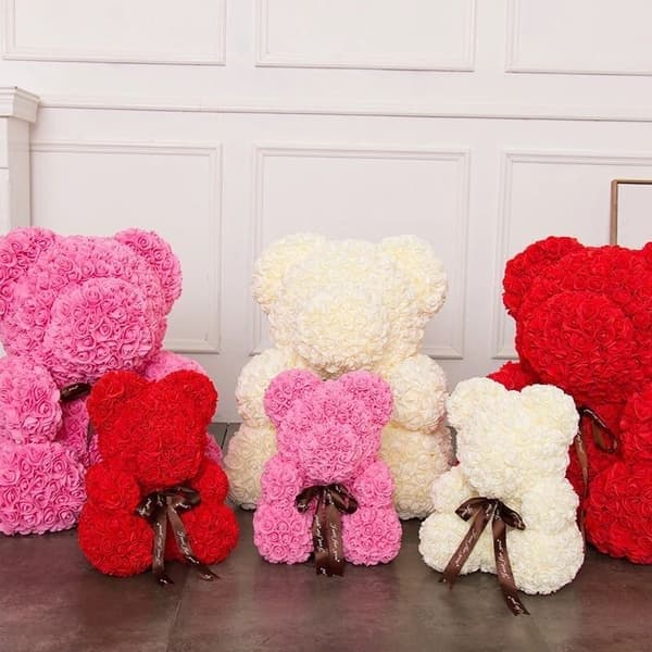 Ros Bear Ros Blomsterbamse til jubileer, bursdager, brudedusjer, kjæreste, kone, mødre, rød Red