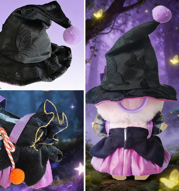 Halloween dockkläder set för Labubu 17cm dockor, magikerklänning Witch Purple