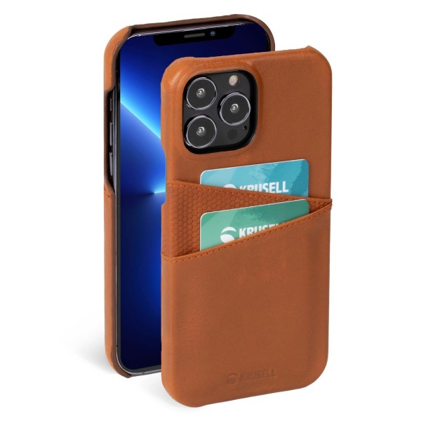 Premium iPhone 13 mini Leather CardCover / Brown - SWEDISH DESIGN - REAL LEATHER Brun