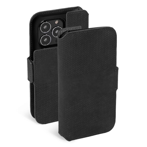 Premium iPhone 13 Pro Max telefonplånbok i läder - SVENSK DESIGN - RIKTIGT LÄDER Svart