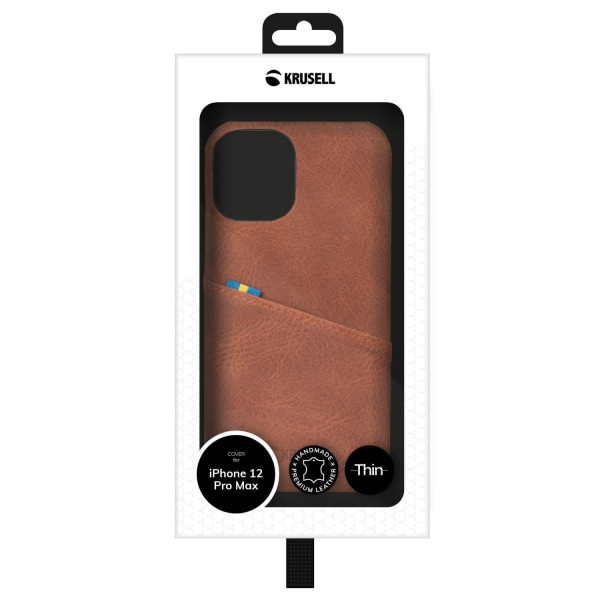Premium Sunne Card Cover for iPhone 12 Pro Max / Cognac - SWEDISH DESIGN - REAL LEATHER Brun