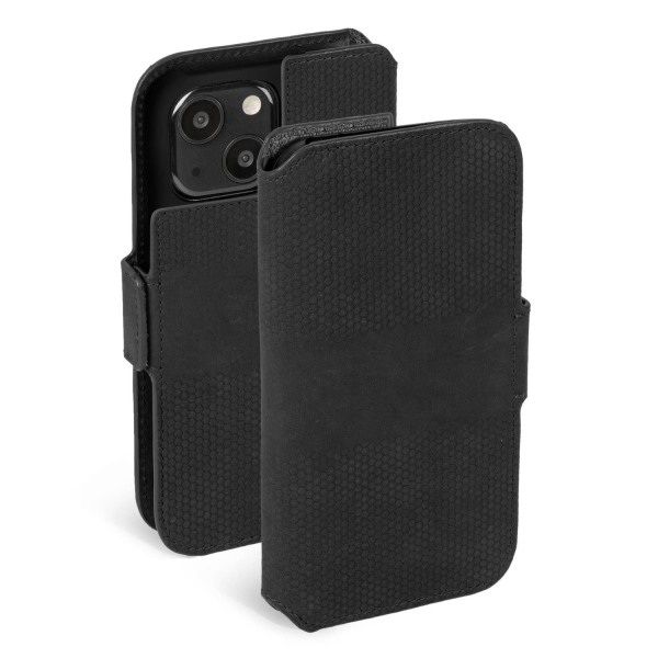 Premium iPhone 13 Mini Leather Phone Wallet / Black - SWEDISH DESIGN - REAL LEATHER Svart