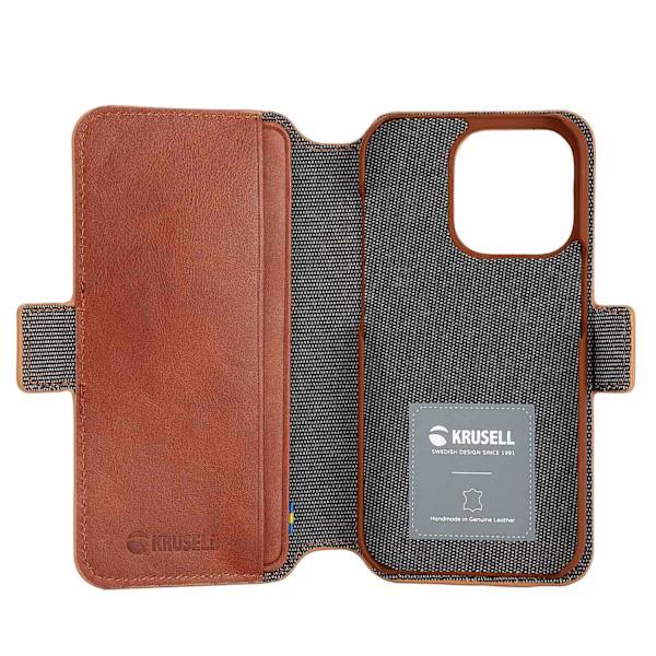 Premium iPhone 14 Pro Läder Telefonplånbok / Cognac - SVENSK DESIGN - ÄKTA LÄDER Brun