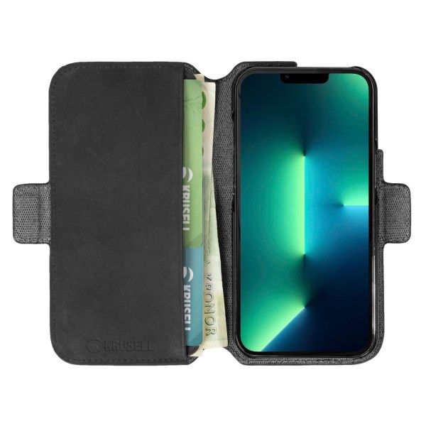 Premium iPhone 13 Pro Max Leather Phone Wallet - SWEDISH DESIGN - REAL LEATHER Svart