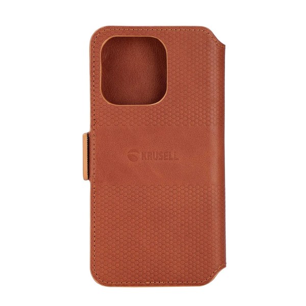 Premium iPhone 14 Pro Leather Phone Wallet / Cognac - SWEDISH DESIGN - REAL LEATHER Brun