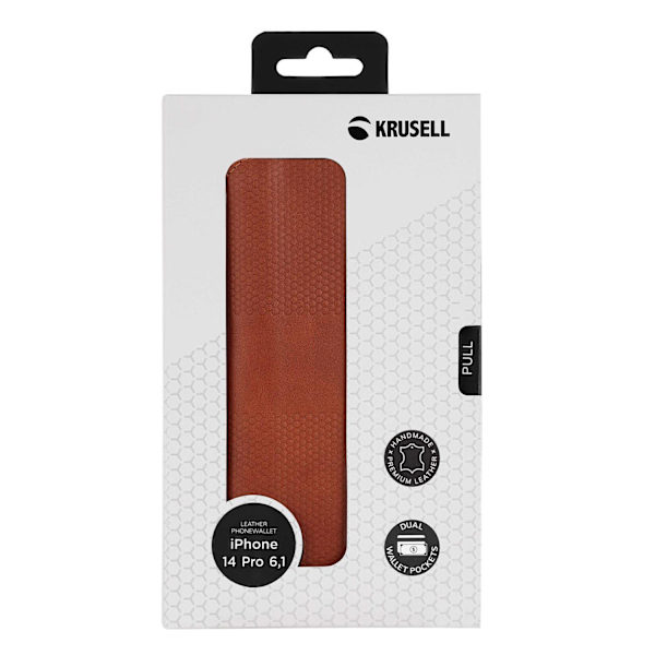 Premium iPhone 14 Pro Läder Telefonplånbok / Cognac - SVENSK DESIGN - ÄKTA LÄDER Brun