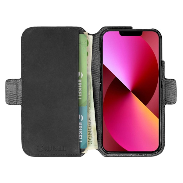 Premium iPhone 13 Læder Telefonpung / Sort - SVENSK DESIGN - ÆGTE LÆDER Svart