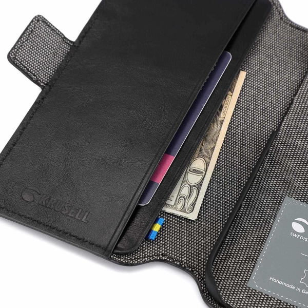 Premium iPhone 14 Pro Max Leather Phone Wallet / Black - SWEDISH DESIGN - REAL LEATHER Svart