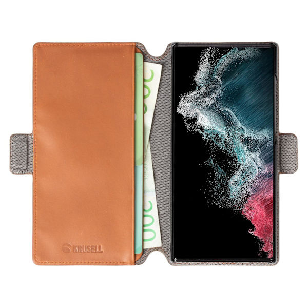 Premium Läder Telefonplånbok Samsung Galaxy S22 Ultra / Cognac - SVENSK DESIGN - ÄKTA LÄDER Brun