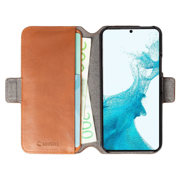 Premium Leather Phone Wallet Samsung Galaxy S22+ / Cognac - SWEDISH DESIGN - REAL LEATHER Brun