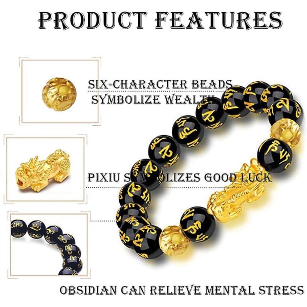 Obsidian armbånd - unisex armbånd med Sagin Pixiu-karakter for lykke og velstand