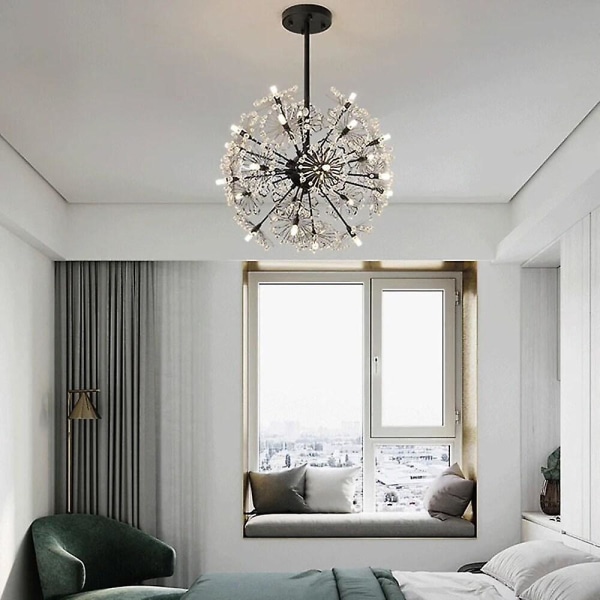 LED Pendellampe Krystal Blomsterdesign Sort Globe 50cm