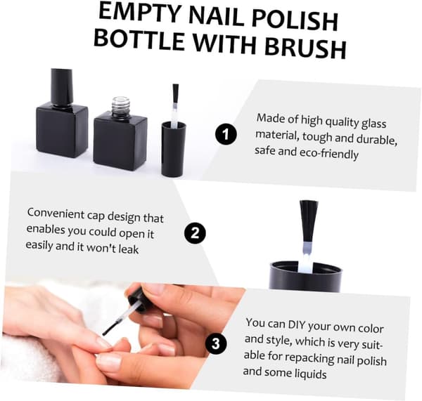 Tomma nagellacksflaskor 12 st 10 ml svarta runda glasbehållare