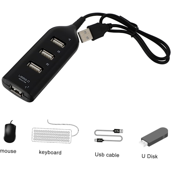 USB Hub 4-port USB-udvidelsesenhed til computere, bærbare computere, tablets, kompakt letvægts USB 2.0-udvider