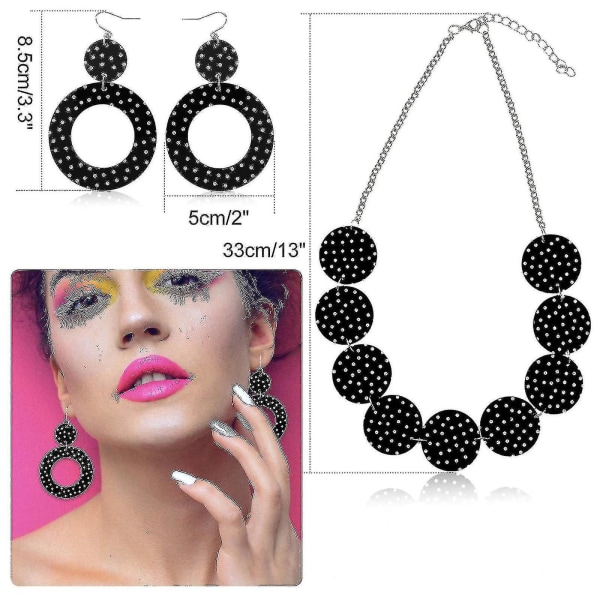 50'er kostumetørklæde Polka Dot Pandebånd Ørering Cat Eye Briller Halstørklæde - Snngv Black necklace set