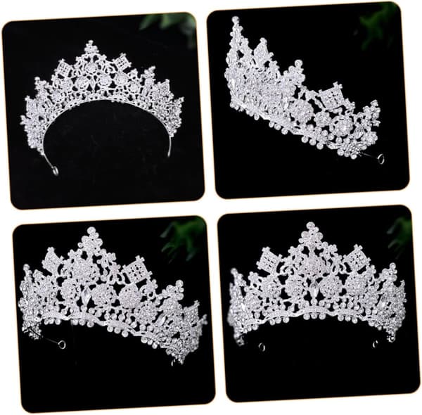 Sølvkrone Bryllup Rhinestone Tiara Brudekrone Hodeplagg for Kvinner Bursdagsfest Hårtilbehør til Bryllupsbrud