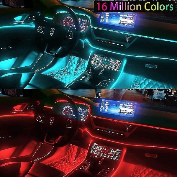 Bil LED Strip lys, flerfarget Rgb bil interiør lys, 16 millioner farger 5 i 1 med 236 tommer fiberoptikk, ambient lyssett, Sound Active Xq