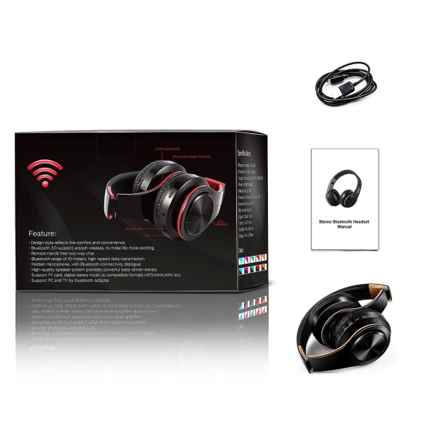 Hifi Stereo Bluetooth-hodetelefoner med musikkhodetelefoner, FM, SD-kort og mikrofon