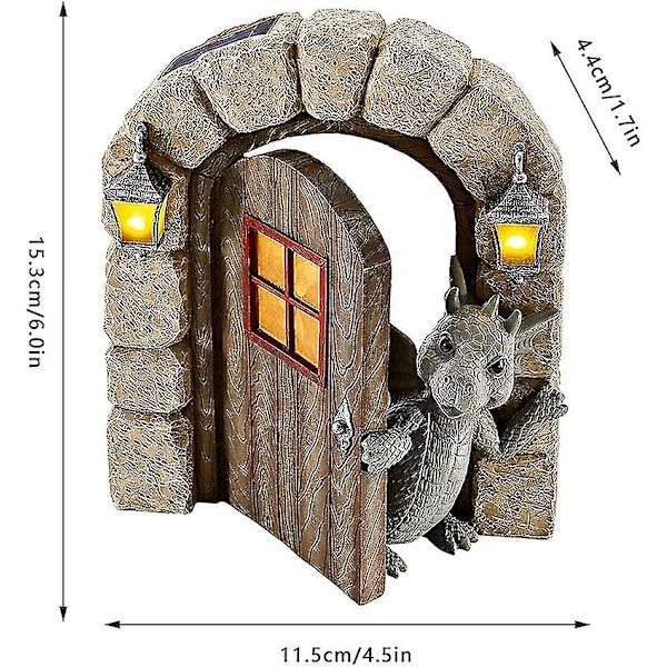 Havefigur af Dinosaur til Haven, Vandfast Harpiks Fee-Dør Statue Ornament