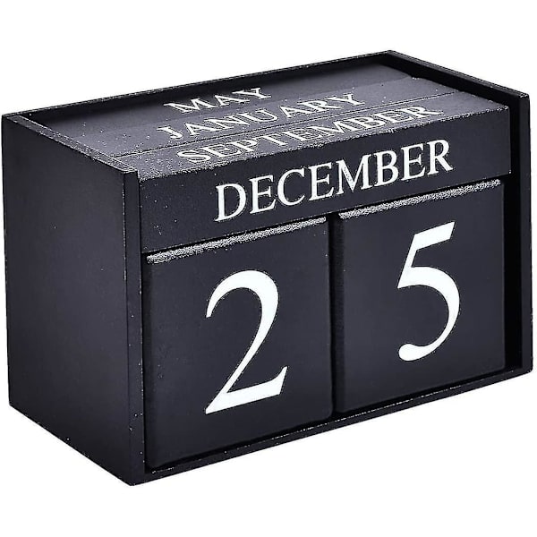 Træblok Kalender - Evig Blok Måned Dato Display Hjem Kontor Dekoration (sort) (shikai)-yuhao