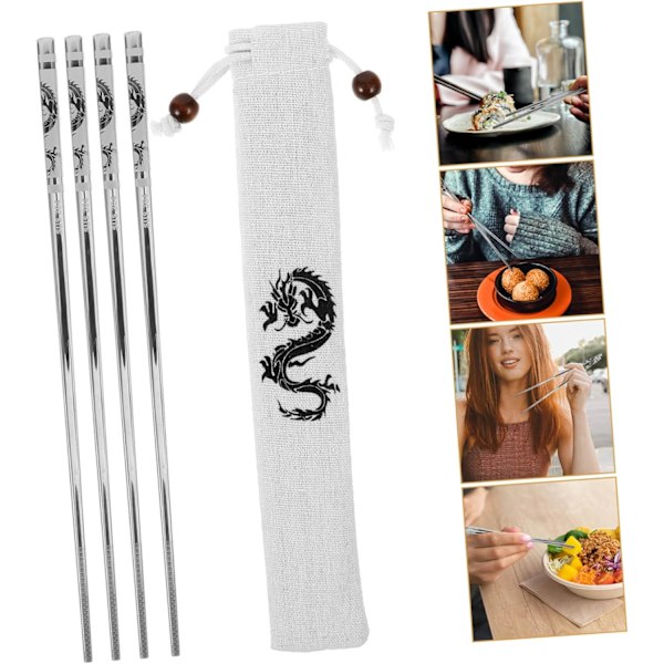 Elegante metallspisepinner med dragemønster, sett med lette og robuste spisepinner