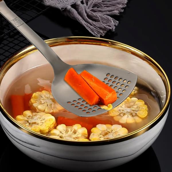 Wokspatel i rustfritt stål, stekespade, ergonomisk utformet