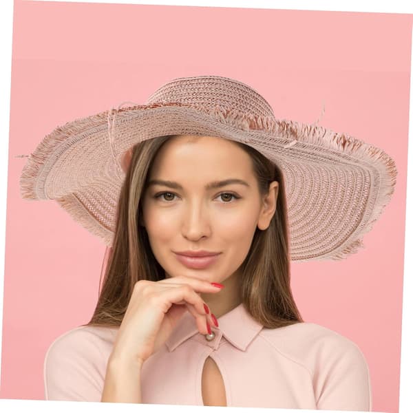 Bredskygget stråsolhat til kvinder Oversized floppy strandhat til rejser, lyserød skygge