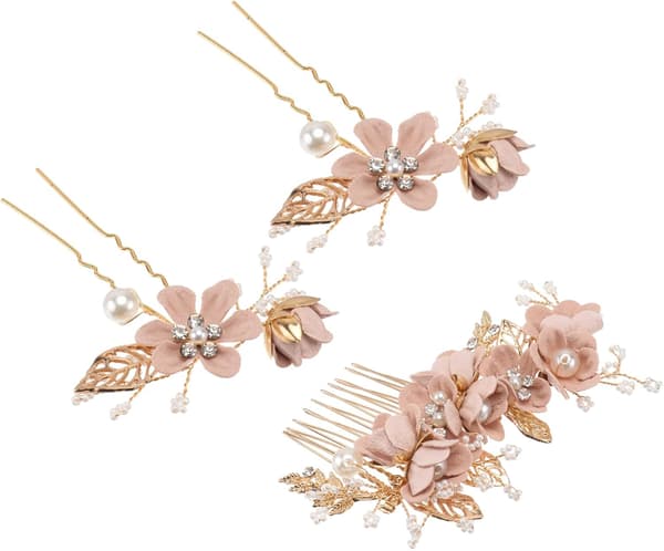 3 stk. Rhinestone Blomster Hårkam til Bryllupper Hårtilbehør Sidekam Klips