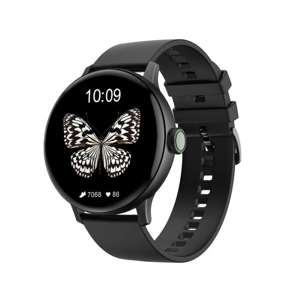 Smart Watch Full Rund Full Touch Band Trådlös Laddare Bluetooth Calling Puls Sömnövervakning Armband Black glue