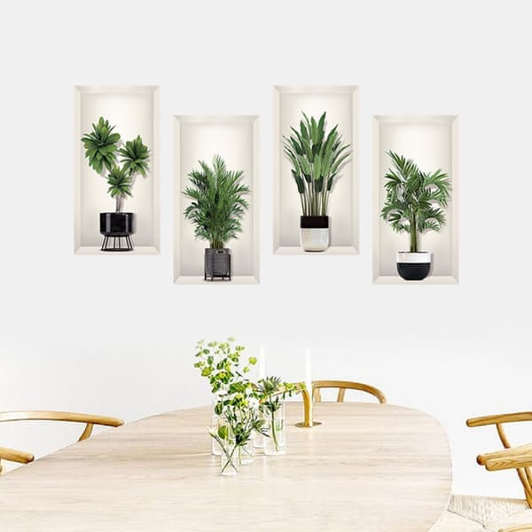 3D Grön Växt Väggdekor för Vardagsrum och Glasdekoration, PVC-material