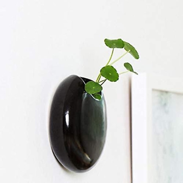 Set med 2 Mini Väggmonterade Keramiska Blomkrukor Vit / Svart