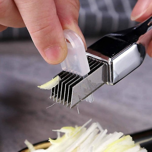 Løg Skærer Rustfrit Stål Grøntsags Cutter Løg Shredder Multifunktionel Køkken Gadget (sølv) (1 stk)
