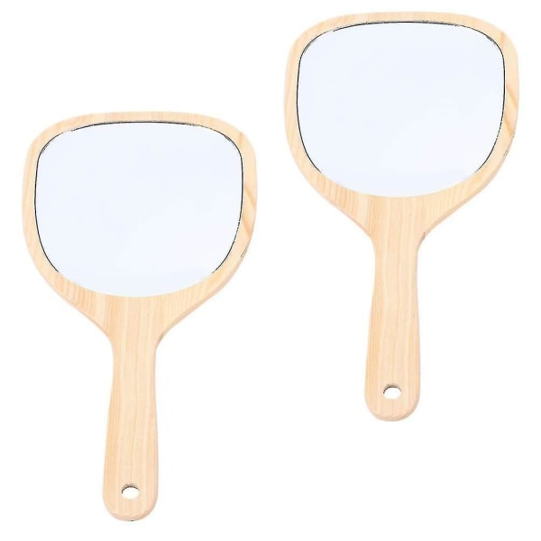 Sminkspeglar i trä, 2 st Bärbara trähandtag Handhållna sminkspeglar Vintage trä sminkspegel Rese sminkspegel för kvinnor (storlek 1 S