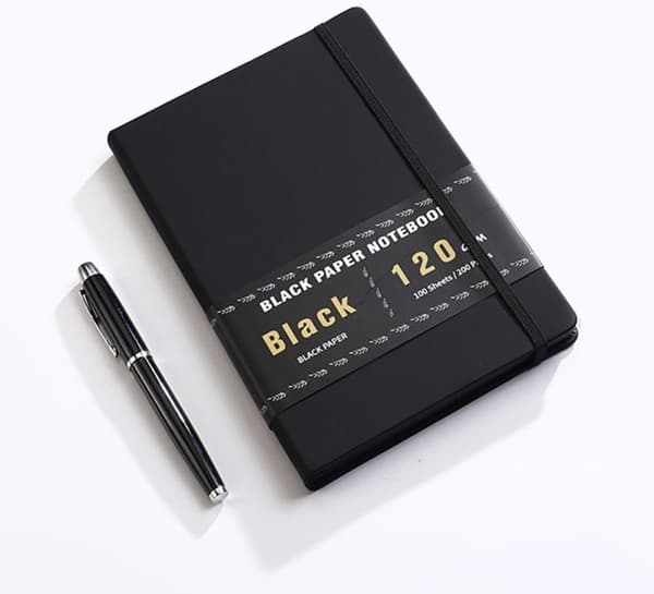 Blank sort papir notesbog A5 størrelse 200 sider sort papir journal til gelpenne og hvidt blæk