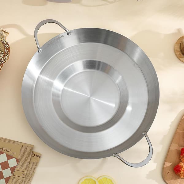 Flat konkav stekepanne non-stick stekepanner i rustfritt stål, solid konstruksjon