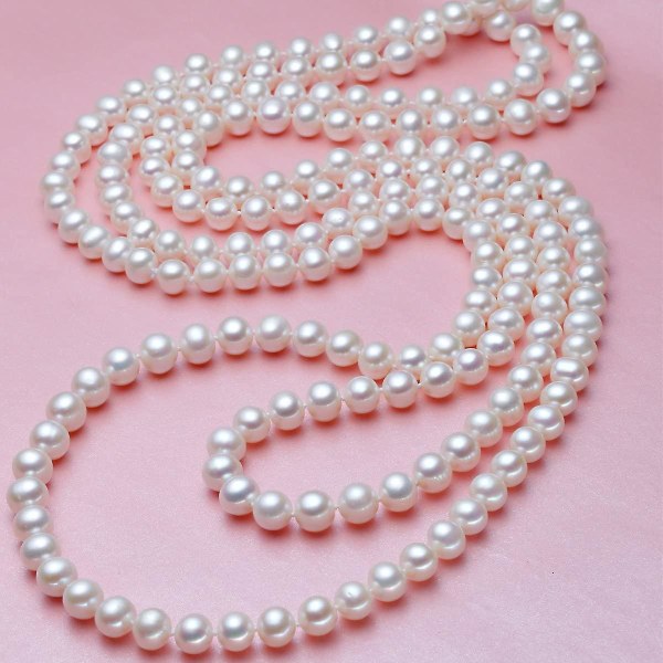 Merida Elegant Lady hvid kunstig perle halskæder lang sweater perlekæde gave