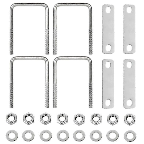 4 stk. Festklemmer, U-bolt Festgjøring, U-bolt, Takboks Festgjøring, Slitesterk Ramme, Rustfritt Stål Kvadratisk U-bolt, For Sleping, Reparasjon, Båt, Bil