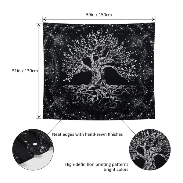 Livets Tre Tapestry Veggteppe Svart Hippie Galaxy Rom Tapestry Veggkunst Stoff Tapestry Soverom Estetisk Fest Dekor (130x150 Cm, Galaxy)