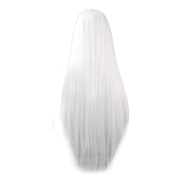Lange lige cosplay-parykker Flerfarvede varmebestandige fuldelastiske hårparykker Festartikler White