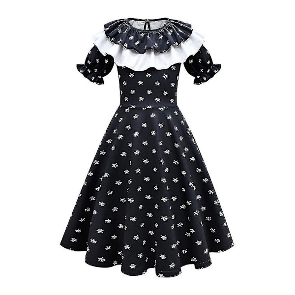 Keskiviikko Addams Vintage Painettu Goottilainen Swing Skater Roolipeli Hieno Asuste Lapsille 7-8 Years