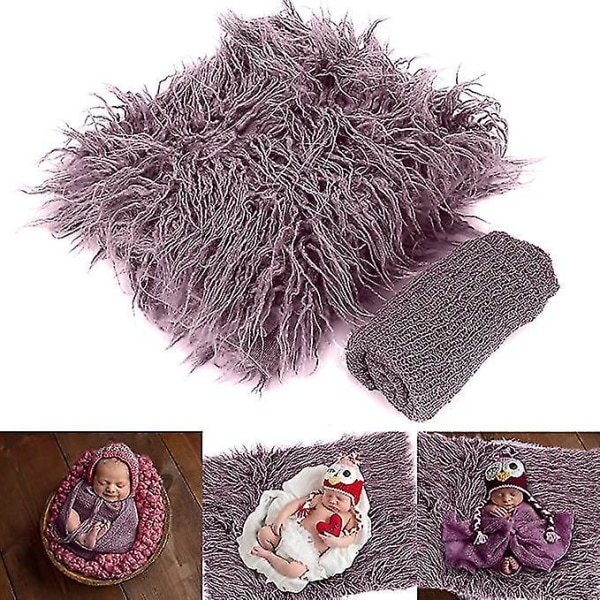 Baby foto rekvisitter Fluffy tæppe krusning wrap sæt Taro lilla