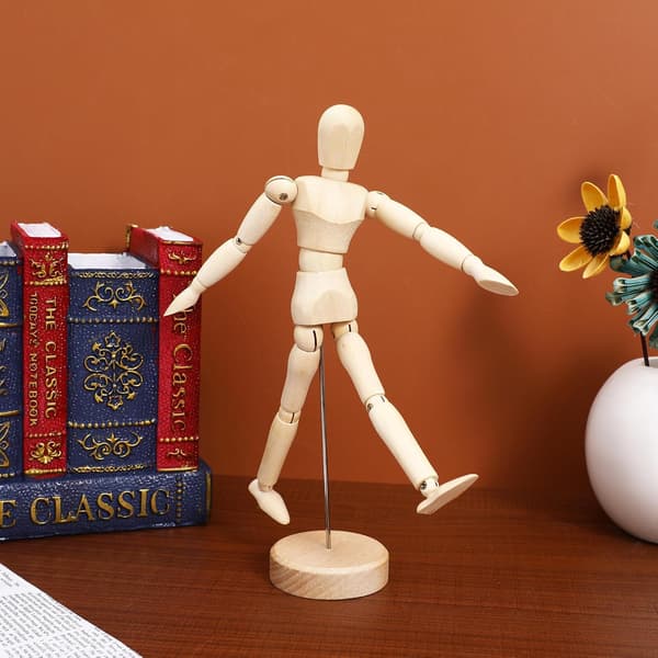 Konst Träfigur Ställbar Ritfigur Modell Rörlig Ledad Trämannekäng