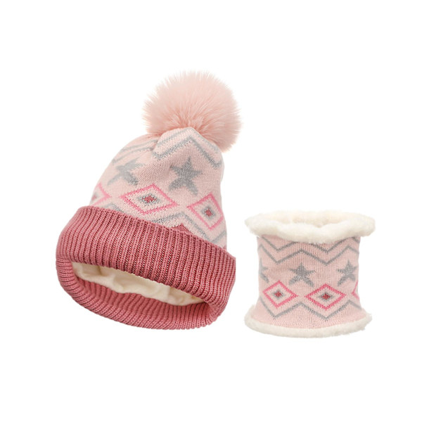 Pehmeä ja lämmin neulottu hattu ja huivi -kaksi osainen setti Pink