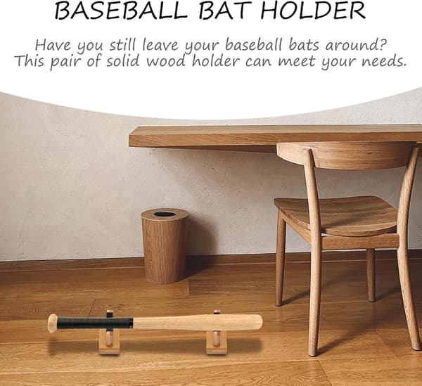 Træ baseballbatophæng Par Horisontal Displayholder Solid Bambus Bat Støttebase Bordholder