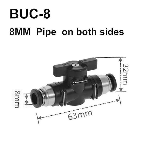 8mm Pneumatisk Push Joint Connector Buc Håndventil Switch Luftledning Rør Fittings (sort) (2 stk)