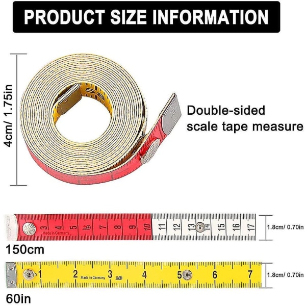 Målebånd, 3 stk - symålebånd, kroppsmålebånd med knapp, 2 i 1 kropp