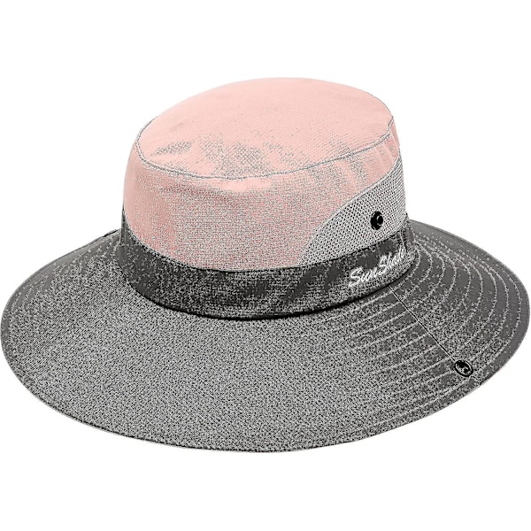 Solhatt for kvinner, utendørs sommerhatt med UV-beskyttelse, bred brem, sammenleggbar fiskehatt med hestehalehull