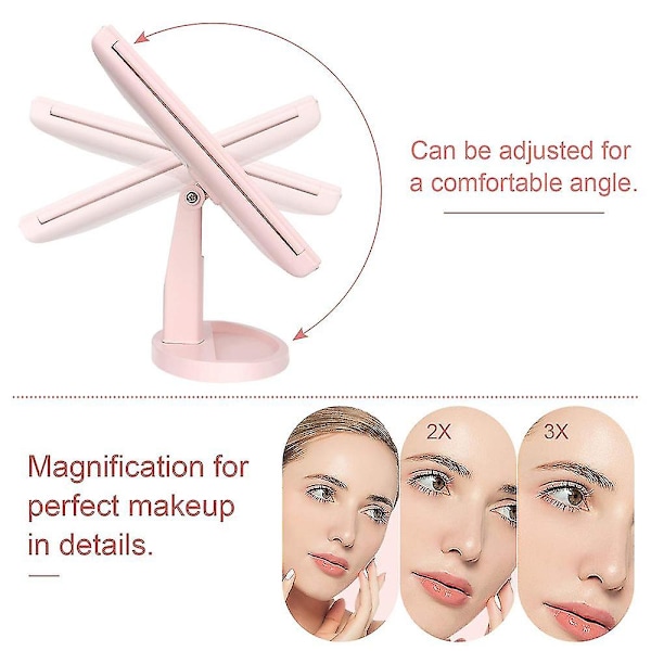 Sminkspegel med belysning 22 LED-lampor Sminkbordsspegel med 2x/3x förstoring Pink