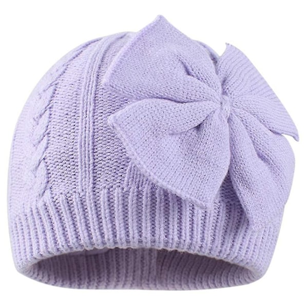 Paksu Neulotu Hattu Silmiinpistävällä Jousella Talvilakki Balaclava Beanie Hattu Light purple